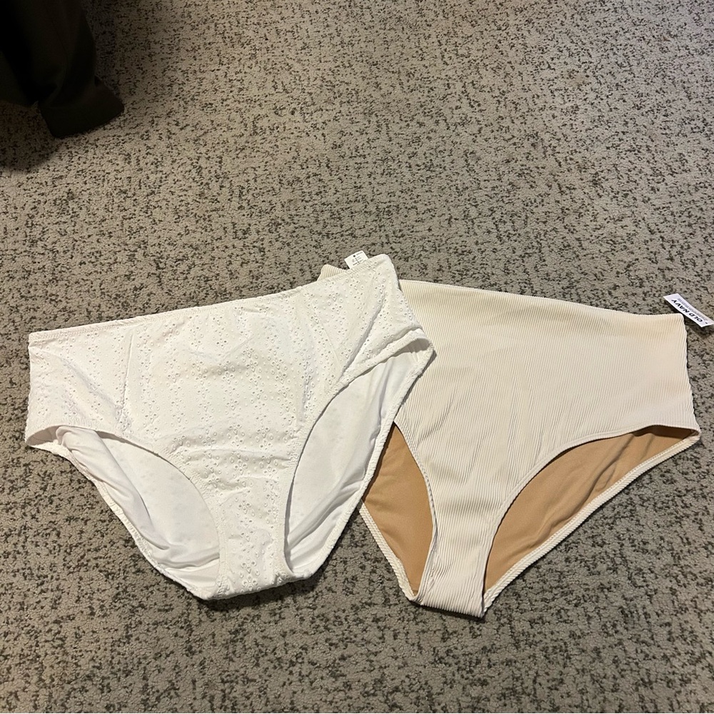 BUNDLE NWT Old Navy White Ribbed & Diamond Print Bikini Bottoms Size 2X